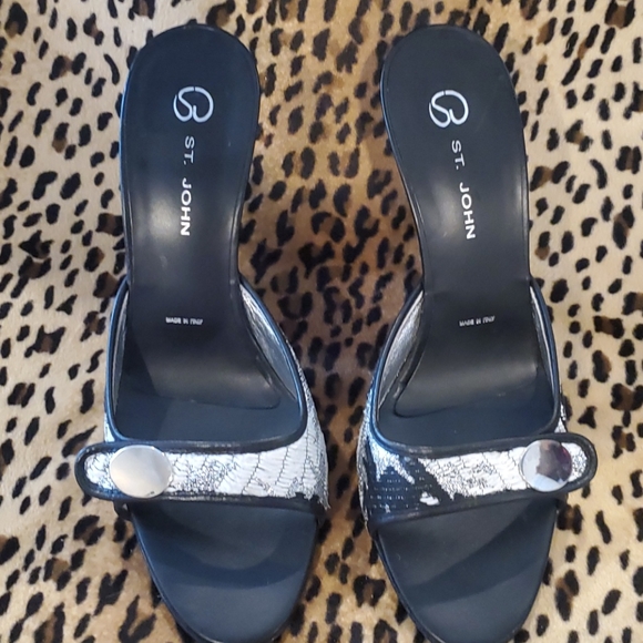 ST. JOHN Black/White/Silver Stilletto Mule S 8 - Picture 3 of 16